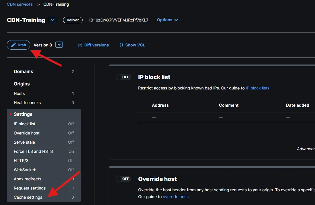 Cache settings